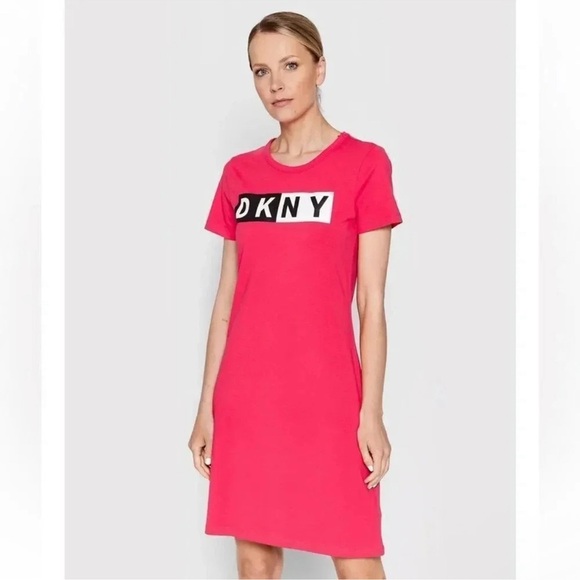Dkny Women Cotton Logo Pink Dress - Picture 1 of 3